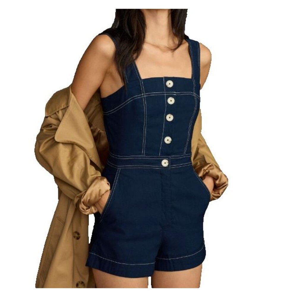 Anthropologie The Portside Button-Front Romper by Maeve Blue Denim NWT Size 2